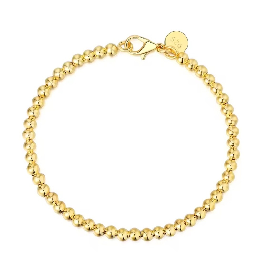 4mm Bead Ball Bracelet Minimalist Jewelry | Yellow‎ Gold Plated Sterling Silver